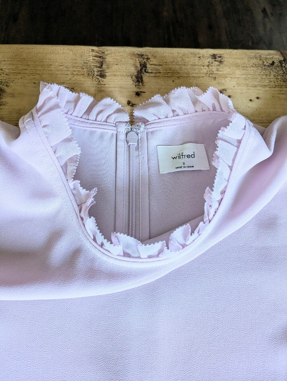 Aritzia Wilfred Swept Dress Size 8 Cloudy Lilac Chiffon Puff Sleeve Mini - Picture 3 of 13